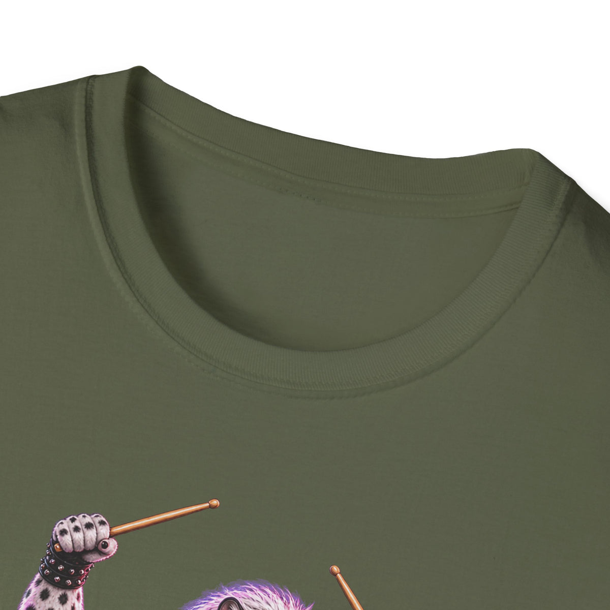 Drumming Snow Leopard T-Shirt — Cute Rock Band Animal Drum Kit Tee