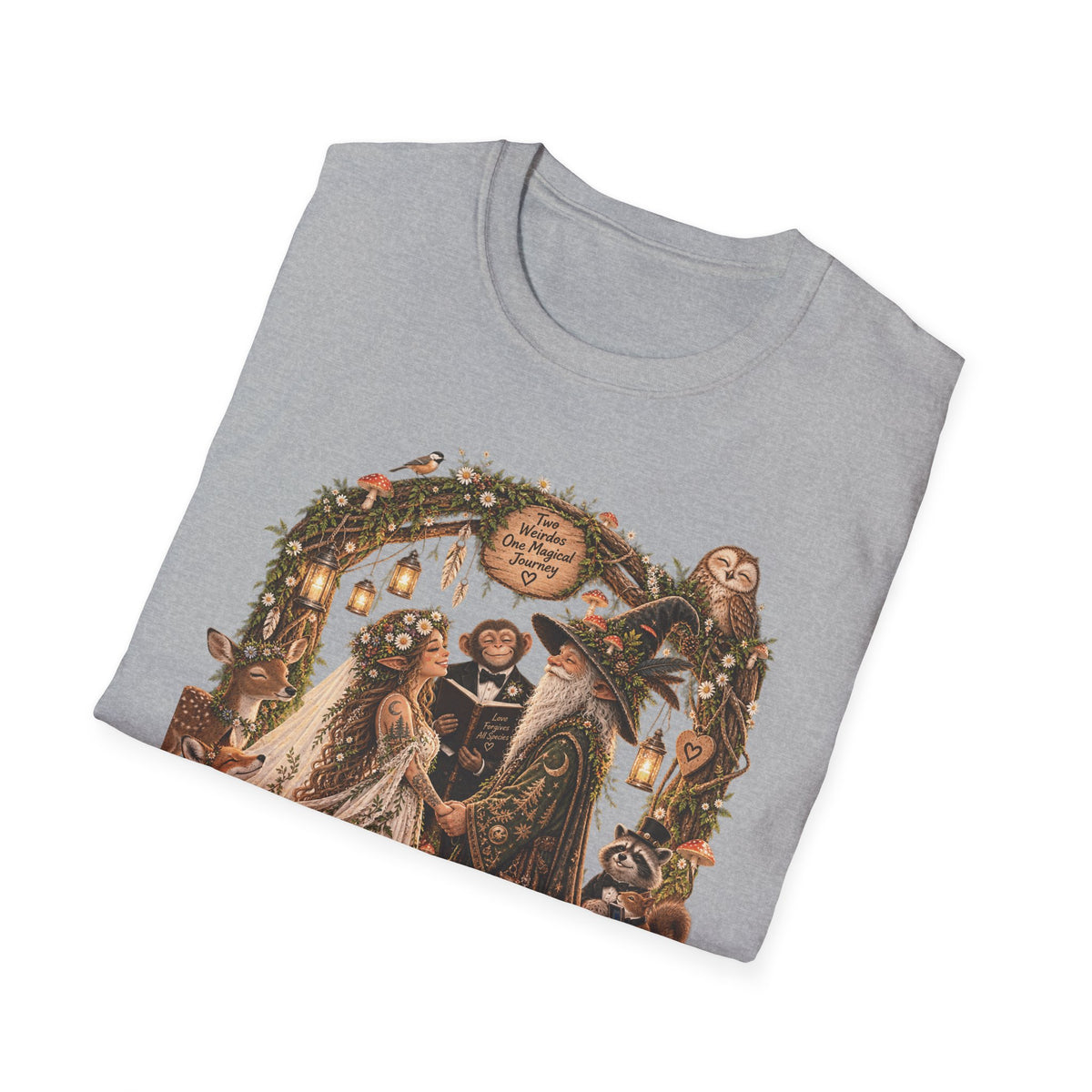 Woodland Wizard Wedding Fantasy T-Shirt — Fairy Tale Bride & Groom Illustration