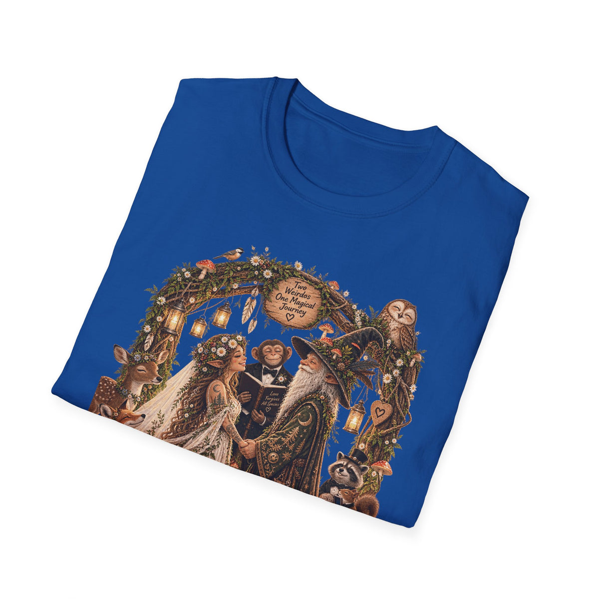 Woodland Wizard Wedding Fantasy T-Shirt — Fairy Tale Bride & Groom Illustration