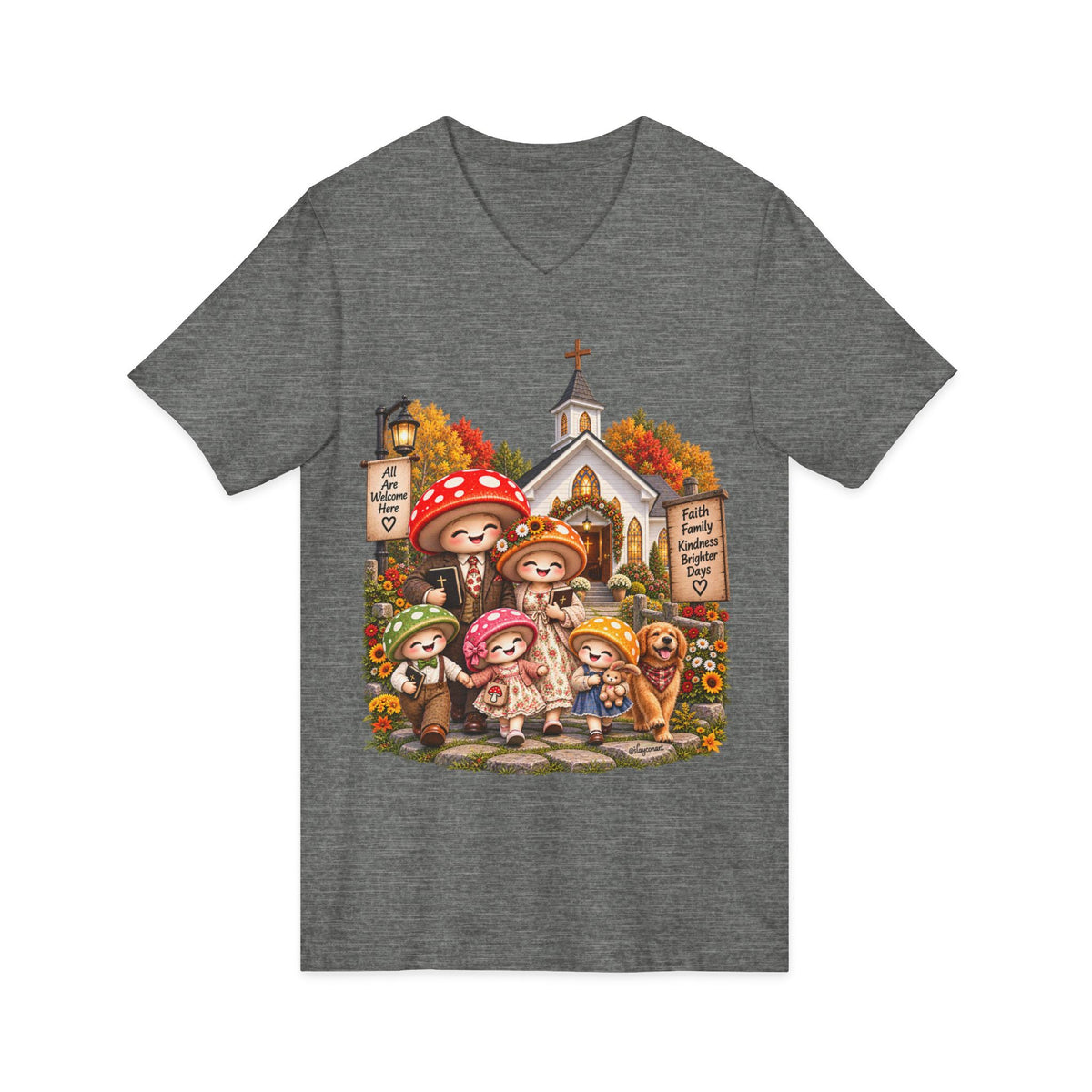 Mushroom Family Sunday Church Jersey Short Sleeve V-Neck Tee